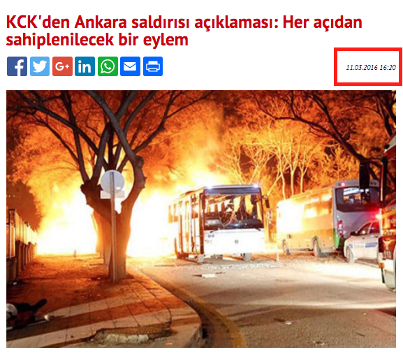 13 Mart Ankara saldırısından sonra KCK'nın yaptığı açıklamaymış gibi yayılan bu haber, aslında patlamadan iki gün önce BirGün'ün websitesinde yer almış ve 17 Şubat patlaması hakkındaydı.