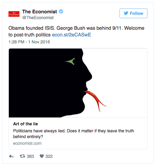 The Economist’in post-truth tweet’i.
