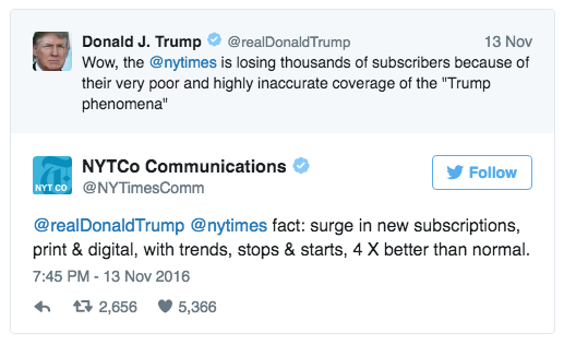 Trump, NYT'nin 'Trump fenomenini' yanlış aktardığı için abone kaybettiğini iddia etmişti.
